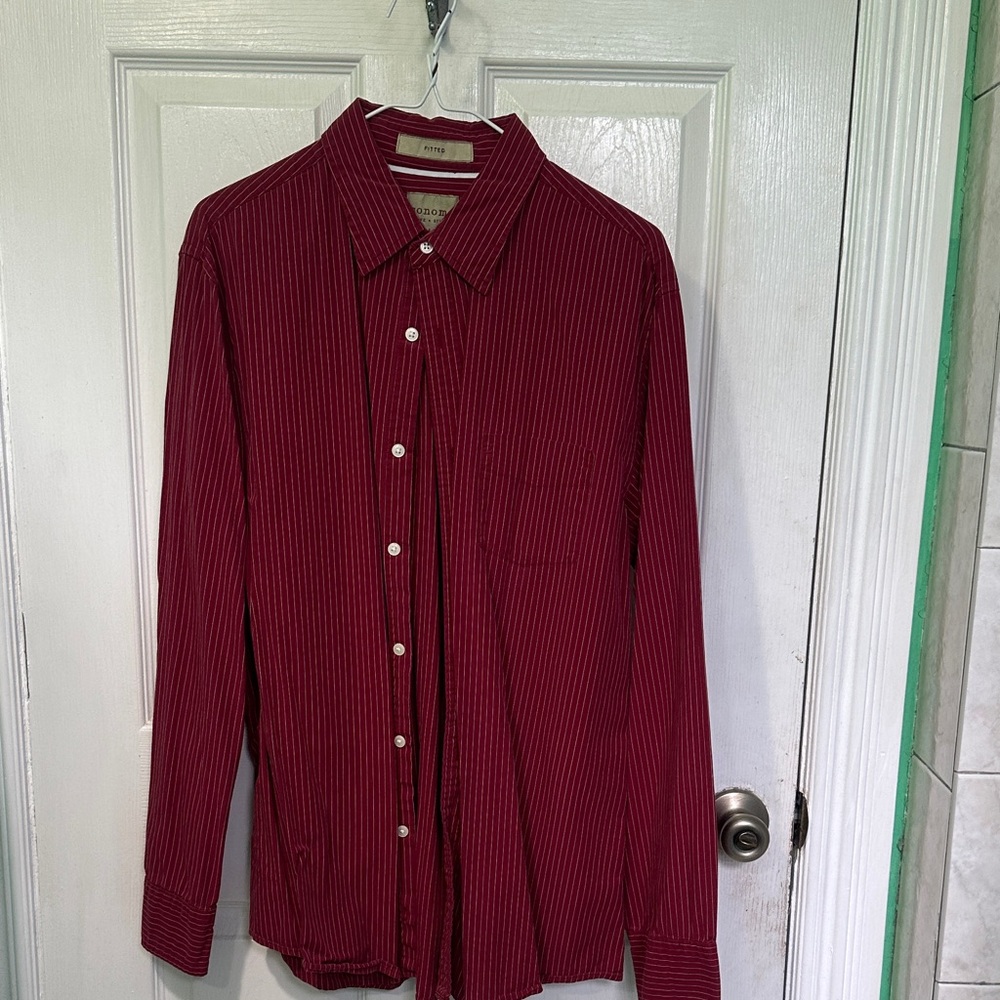 Sonoma Men's Red Striped Button Down Pin Stripe Shirt